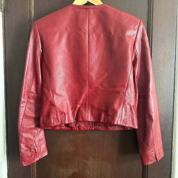 Y2K Vintage | JONES NEW YORK | Burgundy Moto Style Leather Jacket | Size 10 - Picture 4 of 6